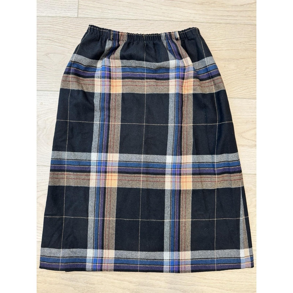 VTG Haberdashery By Personal Wool A-Line Midi Skirt Sz 12 Blk Brn Plaid